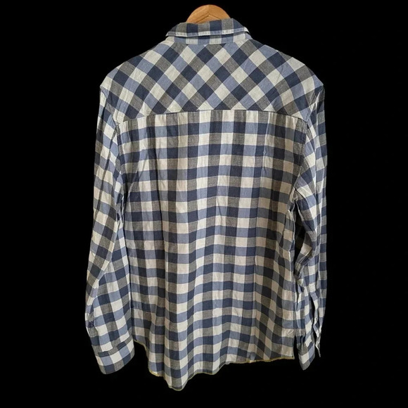 Arnold Zimberg Mens Medium Gingham Check button up shirt blue gray western grey - Picture 2 of 6